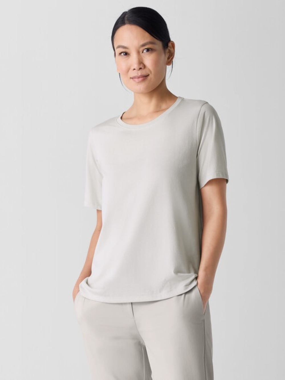 New with tags - EILEEN FISHER Organic Cotton t-shirt in Chalk. Small